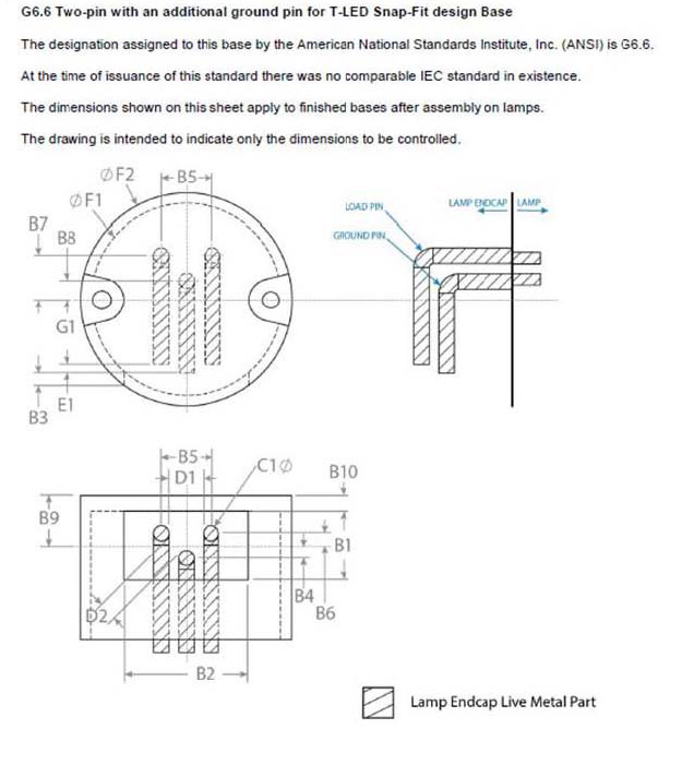 61 的g6.6灯头结构, ansi c 81.62 的g6.6灯座结构图g6.